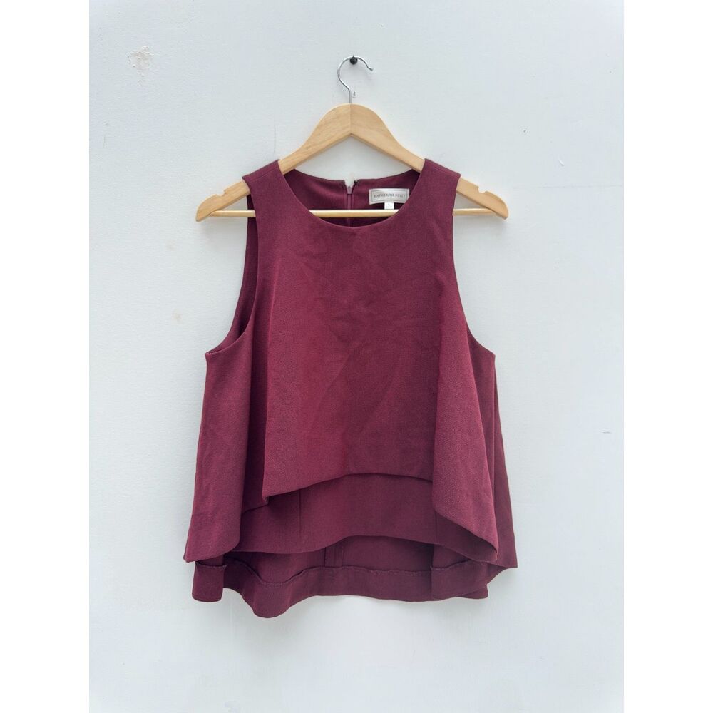 Katherine Kelly L Burgundy Layered High Low Sleeveless Blouse Tank Top